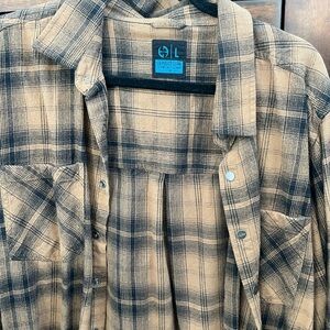 Two La Police Gear Men's Casual Plaid Button Down Shirt - Tan and Black